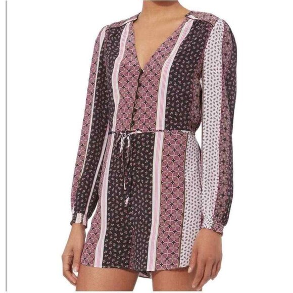 INTERMIX Purple 100% Silk Bohemian Coquette V-Neck Long Sleeve Romper Size 2 - Picture 1 of 15